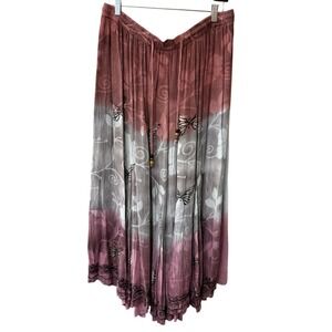 GreaterGood Plus Free Size Butterfly Ombre Maxi Skirt Boho Pink Grey Rayon Fairy